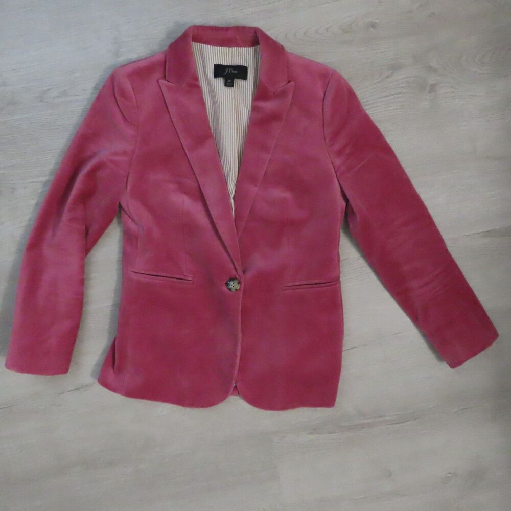 J.Crew Pink Velvet Blazer Womens Size 2P Striped Lined